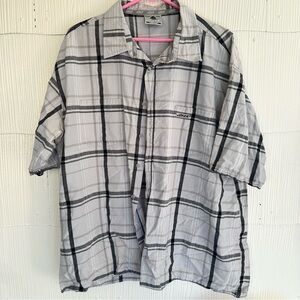 Joker XXL Men’s Grey Black Plaid Casual Short Sleeve Button Down Shirt Cotton